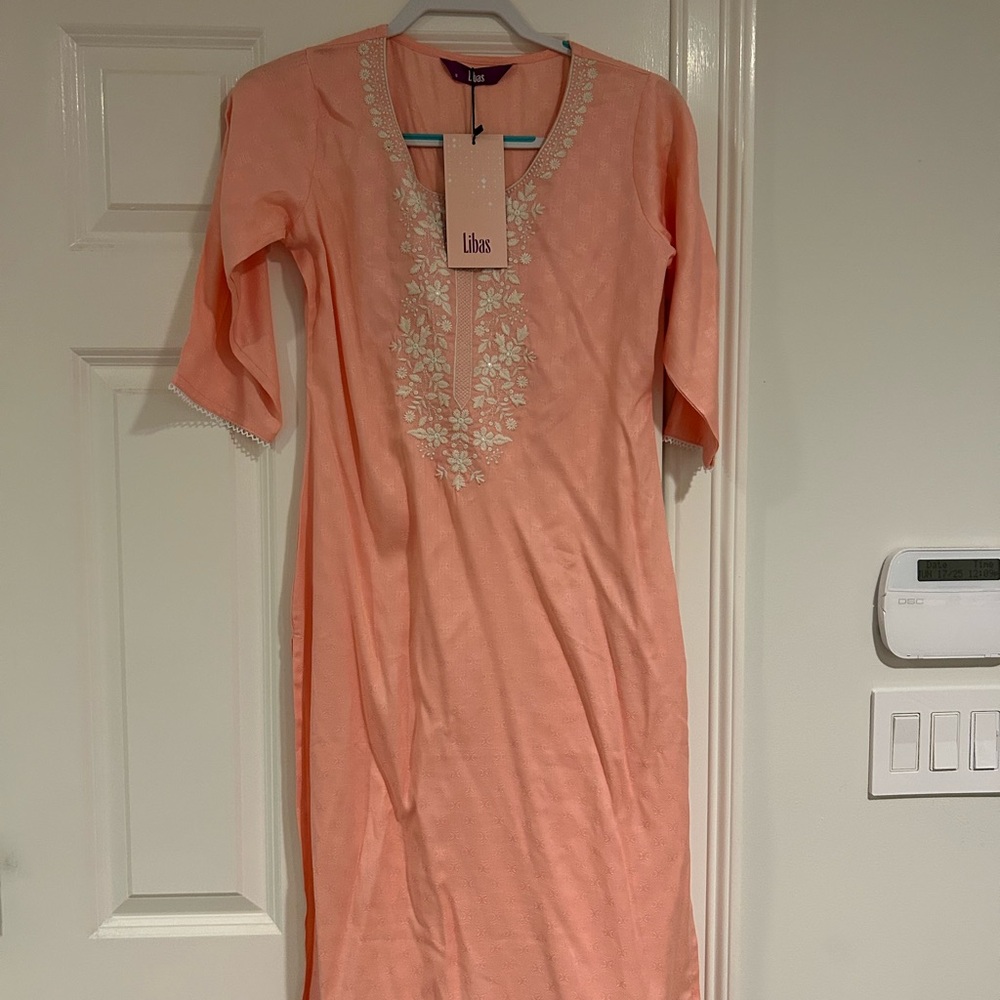 Peach Embroidered Kurta